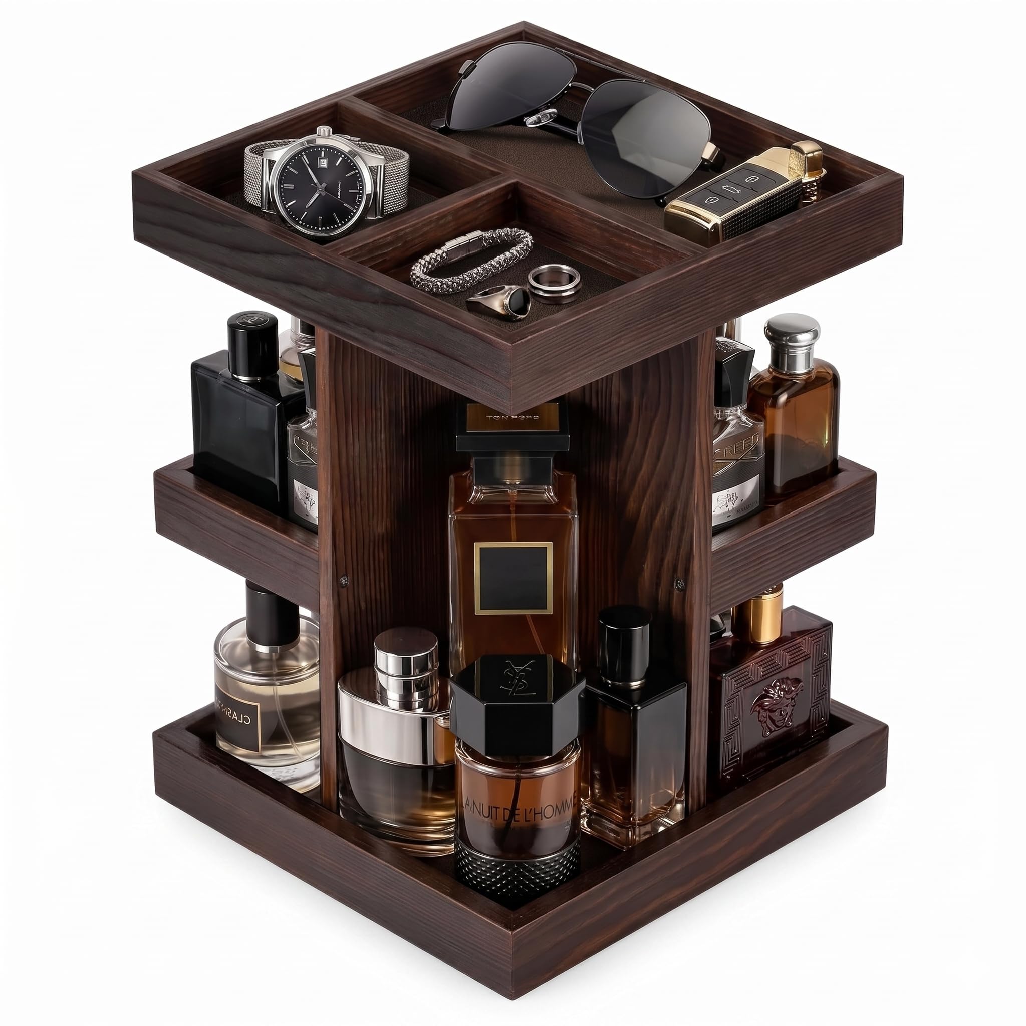 ProCase 360° obrotowy organizer na perfumy dla mężczyzn, naturalne drewno, wieża do perfumy, organizer do wyświetlania kosmetyków, stojak do przechowywania perfum, kosmetyków, produktów do pielęgnacji