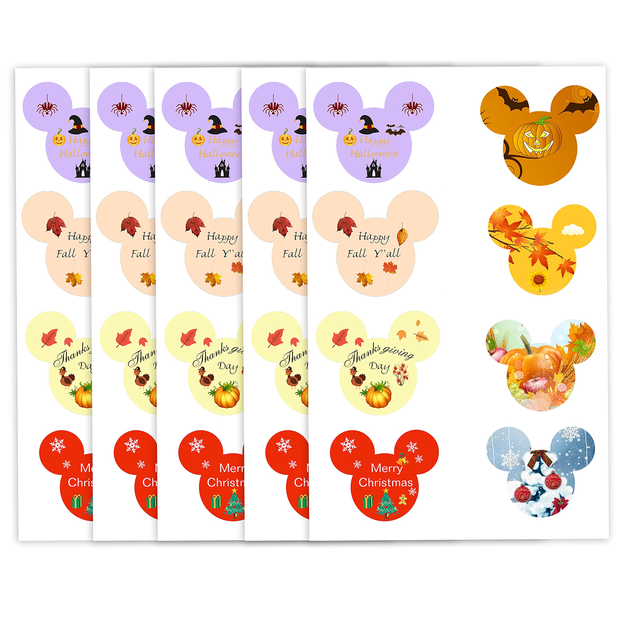 Happy Halloween Stickers 2.38X2 inch Mickey Happy Fall Y’All Labels Mickey Minnie Mouse Thanksgiving Day Merry Christmas Sticker for Envelope Seals Gift Bags 200 Pcs