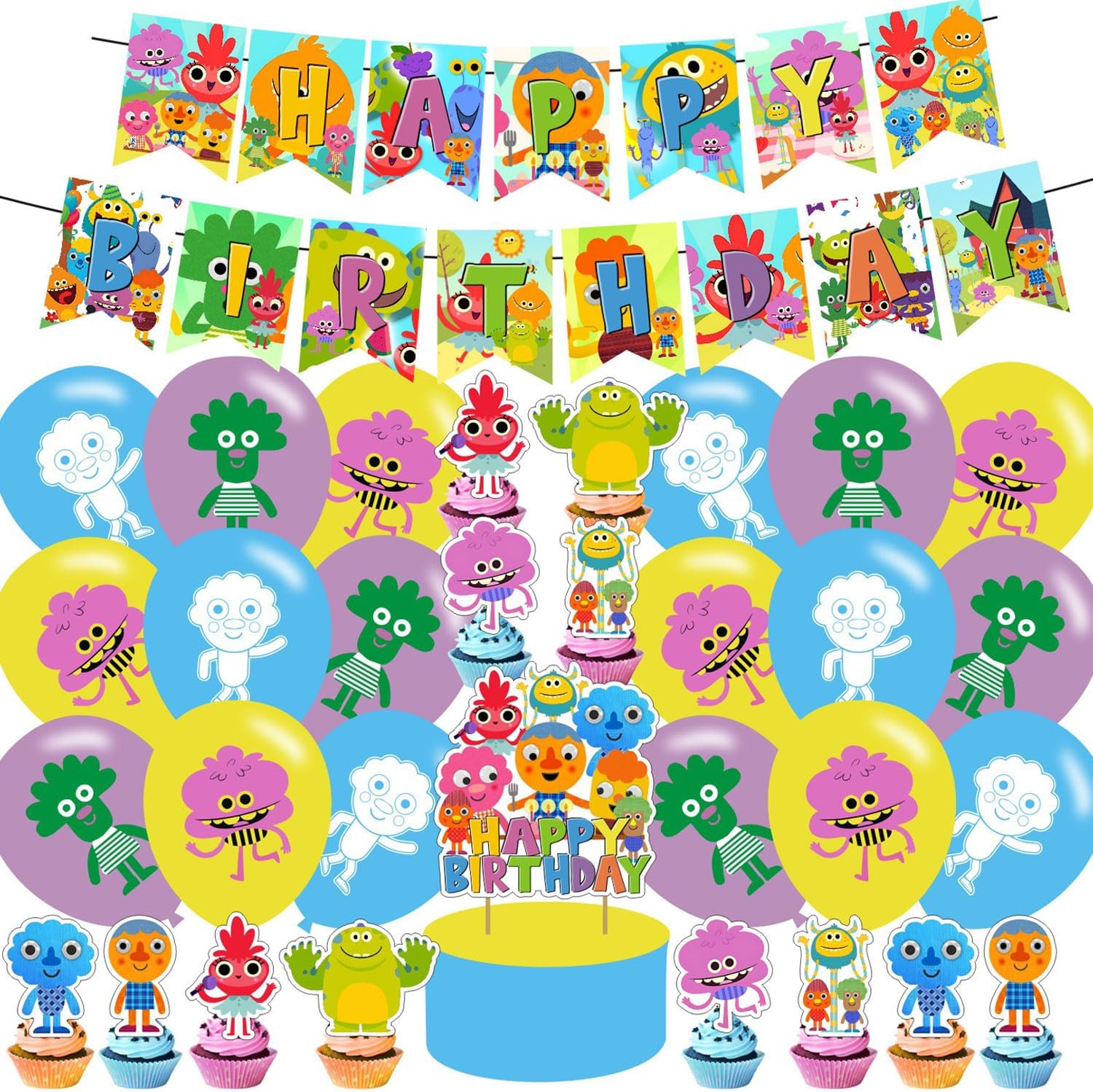 Super Simple Song Birthday Party Decorations,Super Simple Song Party Supplies Includes Cartoon Super Song Birthday Banner Balloons Cupcake Toppers Cake Topper Party Favors