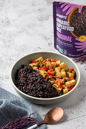 Miniatura 3 de Jasberry Arroz orgánico  Arroz superalimento con altos antioxidantes, listo para comer o calentar, 100% arroz Jasberry sin OMG, sin gluten,