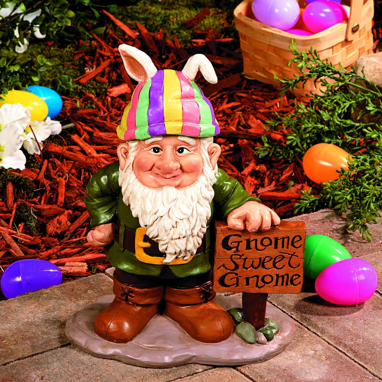 Fun Express Garden Gnomes Outdoor Statue with 5 Interchangeable Seasonal Hats - Resin Gnome Figurines for Yard Decorations | Christmas Halloween Easter Holiday Gnome Decor for Home Garden Sculptures