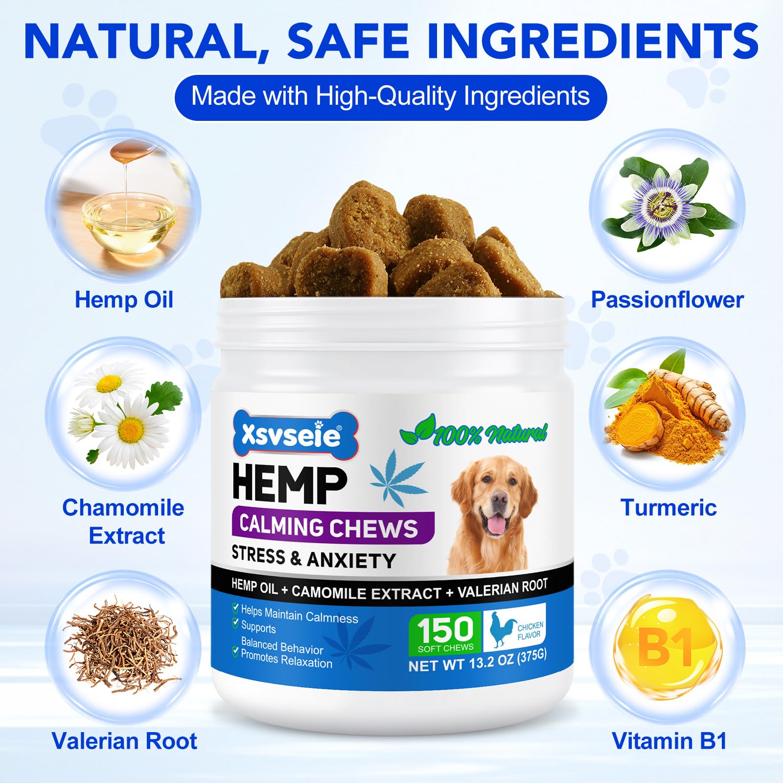 Friandises Apaisantes pour Chien 150 Pièces Goût Poulet, Complément Anti Stress Chien, Réduit l’Anxiété, Aide Contre Hyperactivité, Aboiements, Stress de Séparation et Voyage pour Tous Chiens
