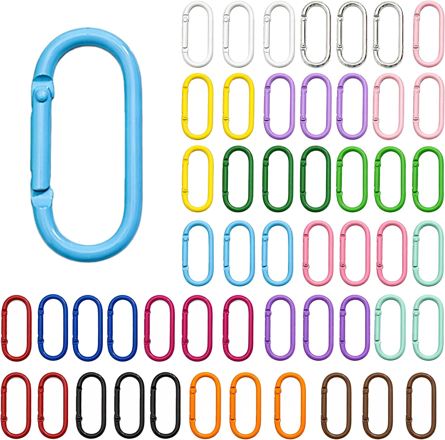 50Pcs Oval Carabiner Clips, Spring O Rings Bulk, Colorful Alloy Spring Snap Clip for Purse Charms, Bag Accessories, Keychains, DIY Crafts & Jewelry Making (1.97 Inch)