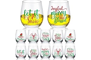 12-Piece Christmas Wine Glasses - Festive Stemless Fun