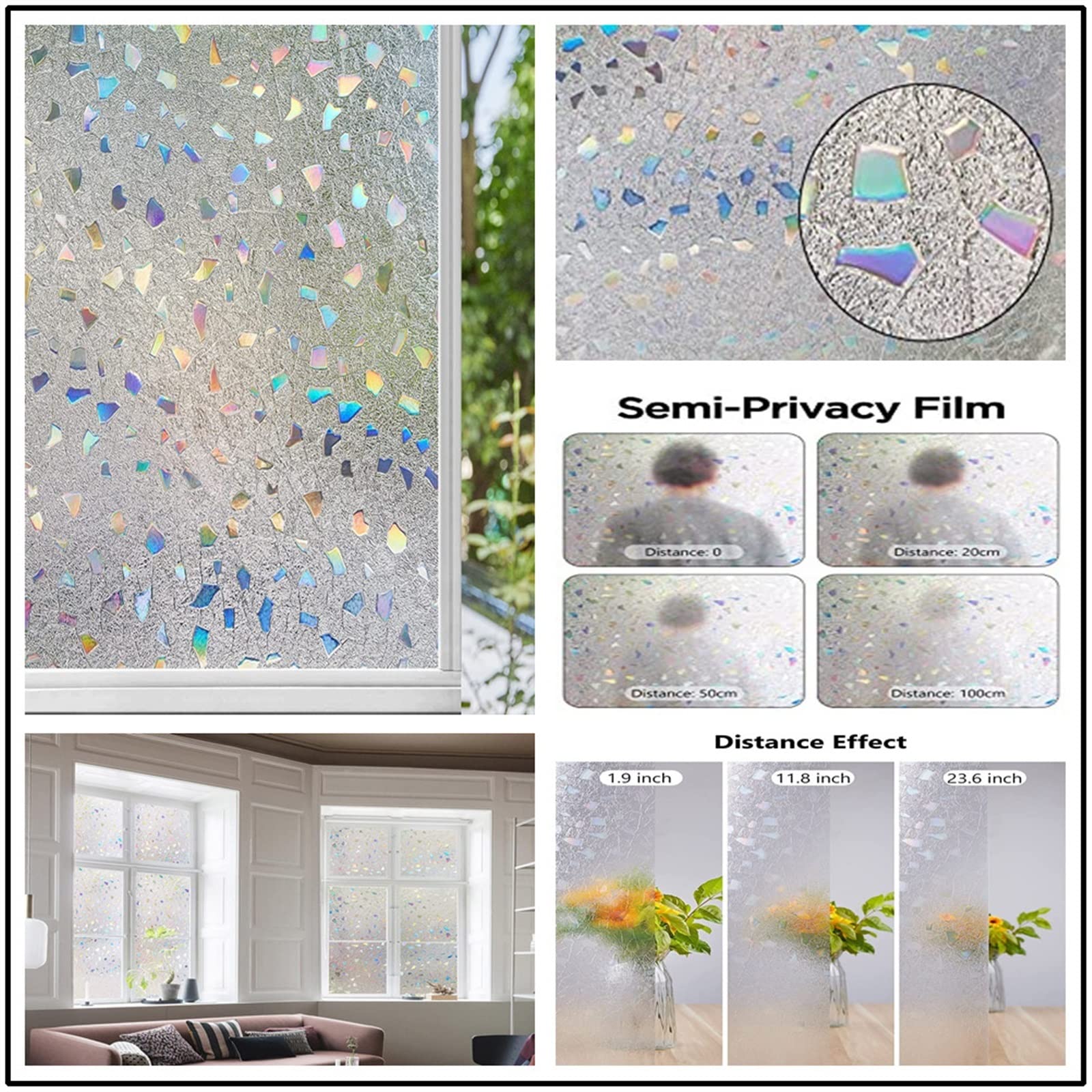 Fensterfolie Fenster-Sichtschutzfolie, statische Sichtschutz-Fensteraufkleber, selbstklebende Vinyl-Fenstertönungs-Dekorfolie for Zuhause, UV-Schutz-Fensteraufkleber Folie für Fenster(Grigio,90x200cm)