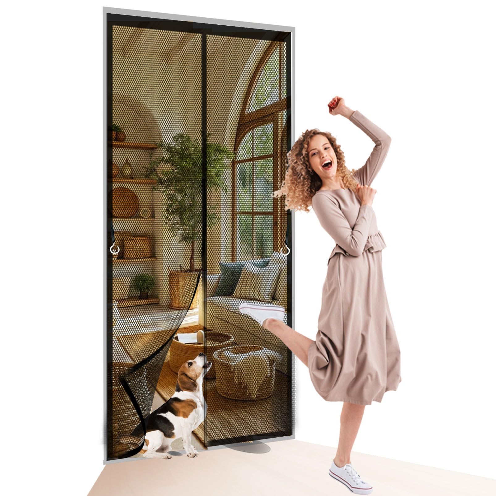 Liujyuan Black Magnetic Fly Insect Screen Door 135 X 215 Cm Powerful Magnets, Self-Sealing, Polyester Magnetic Fly Screens No Drill Installation, Keep Bugs Out For Patio Doors Bedroom,