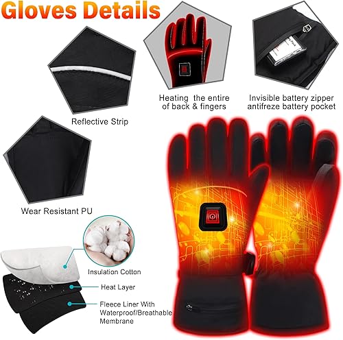 Miniatura 7 de Autocastle Guantes térmicos de 7.4 V para hombres y mujeres, guantes de batería eléctrica recargable, impermeables, para pantalla táctil, guantes