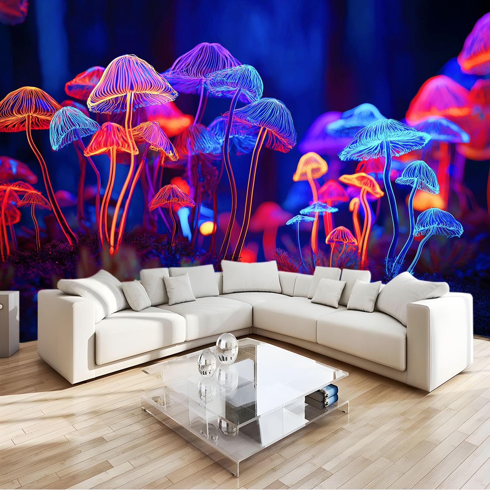 Néon plantes champignons papier peint panoramique déco chambre enfant 3D