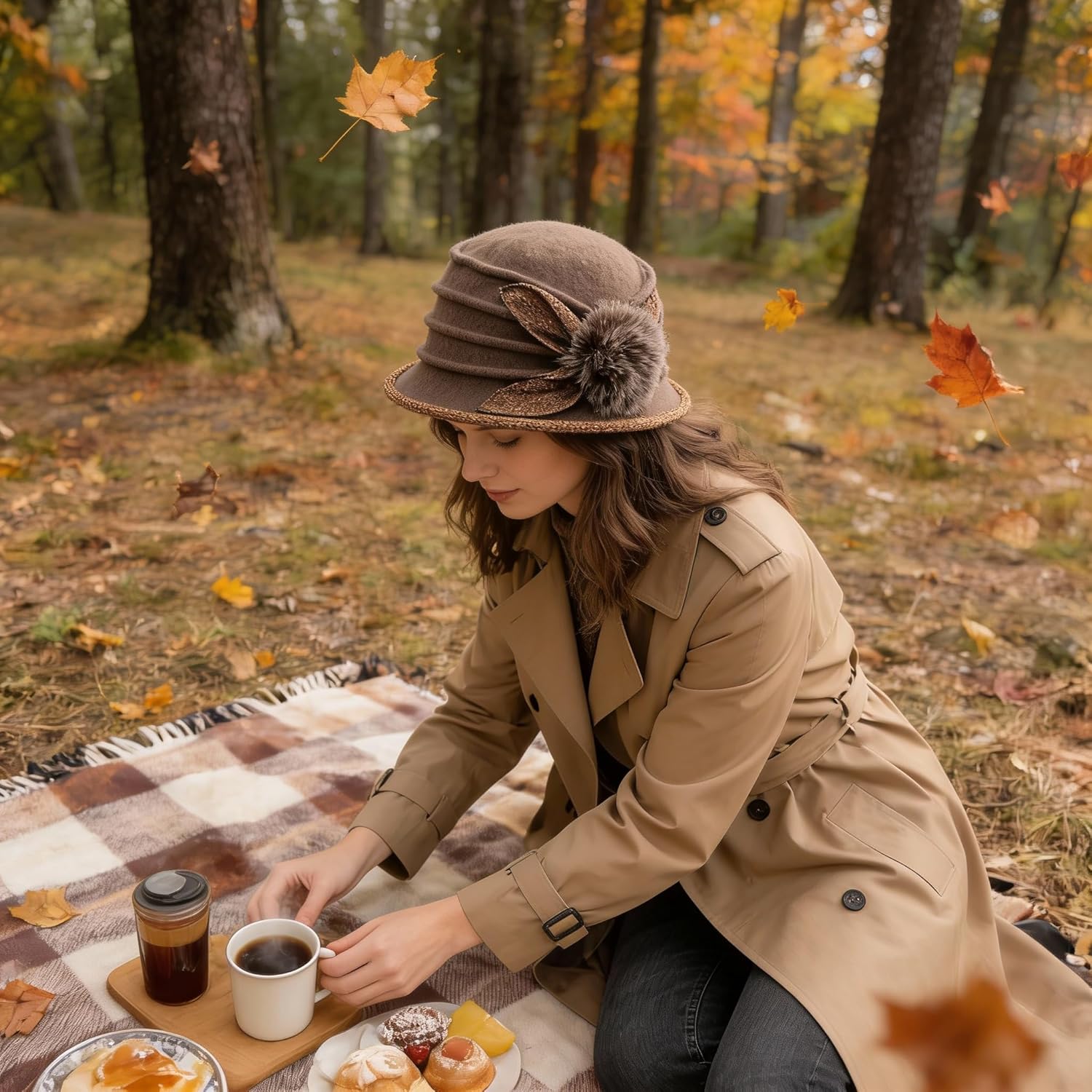 Women Vintage Felt Bucket Hat Winter Wool Dress Beret Hat - Image 6