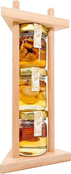 FOODOKO FINEST - Honig Geschenk Set mit Nüssen und Holzgestell (Akazienhonig mit Walnüssen, Haselnüssen und Ma