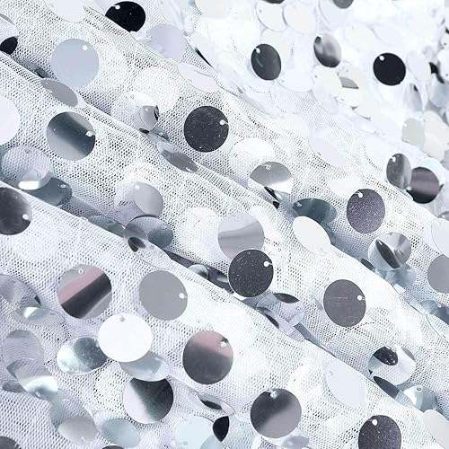 Miniatura 5 de Efavormart - Mantel redondo de lentejuelas brillantes de 120 pulgadas para banquete de boda, color plateado, colección premium