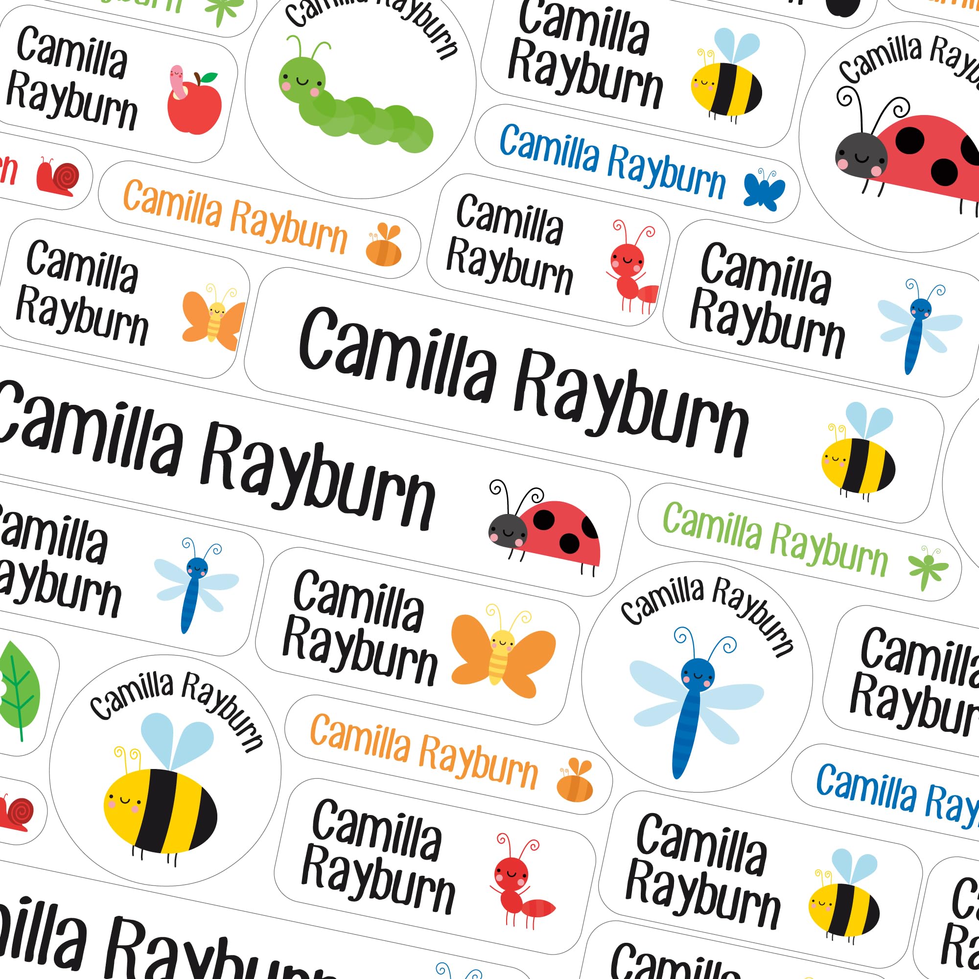 123 Name Labels for Kids No Iron Name Tags for Clothes Name Stickers for Water Bottles, School Uniform, School, Nursery, Care Homes, Washable and Dishwasher Safe for Children (Insects White)