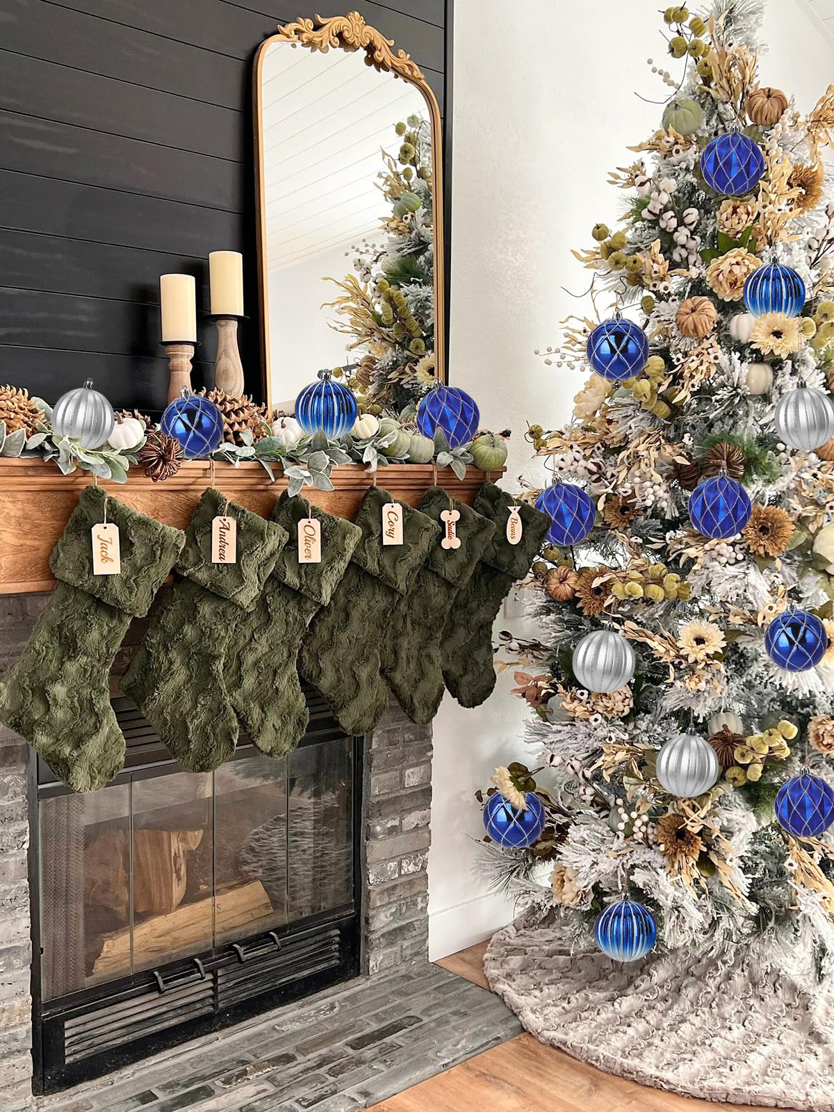 Set di 12 Baubles di Natale 8 CM - Decorazioni per Albero di Natale in Plastica Blu Scanalate