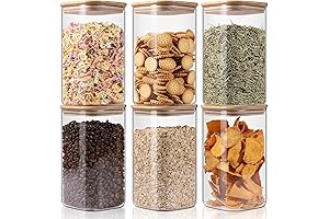 Glass Storage Jars: 6 Pack of 50oz Square Glass Containers with Airtight Bamboo Lids