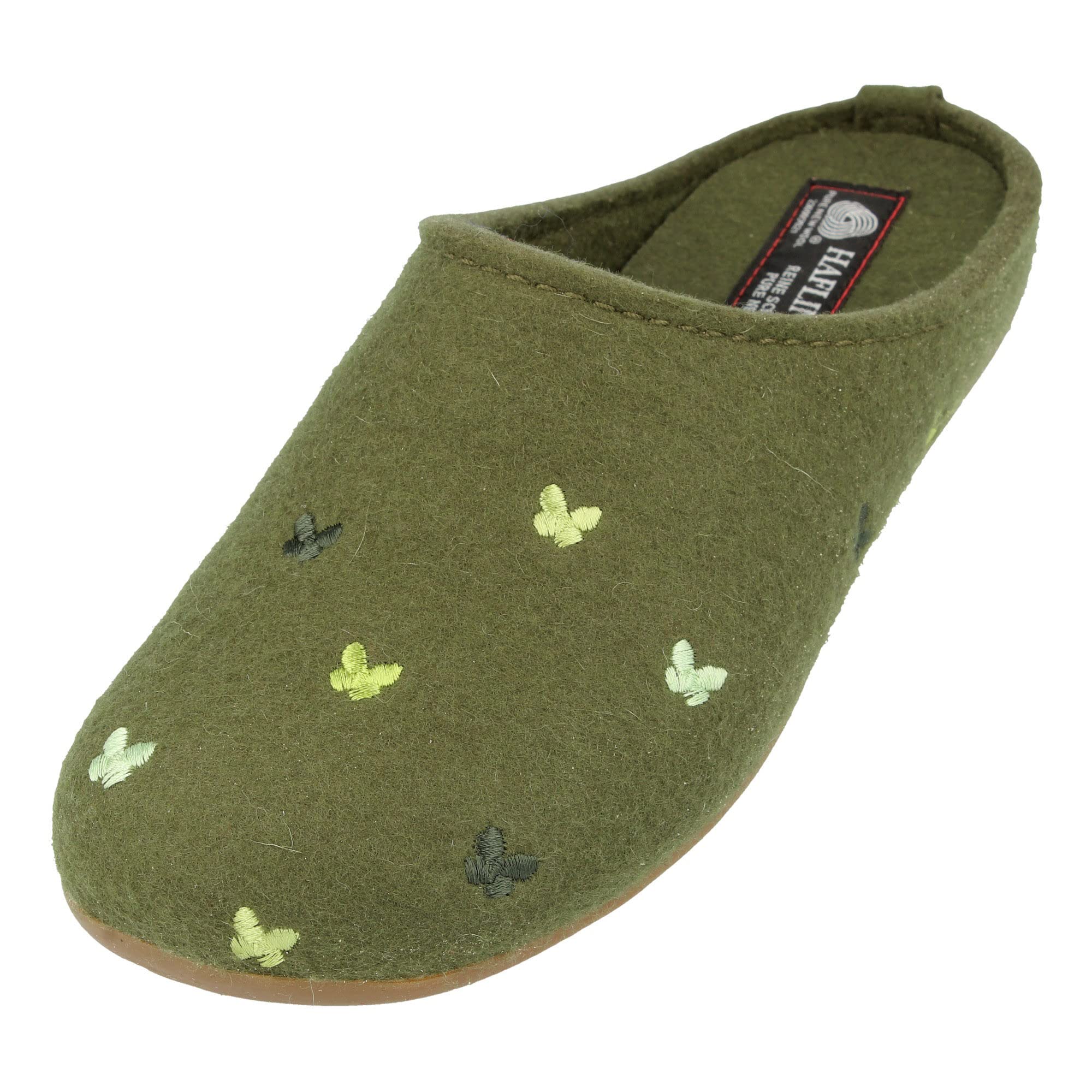 HAFLINGER Fafalline Wool Felt Butterfly Motif Womens Slip On Mule Slippers Unisex