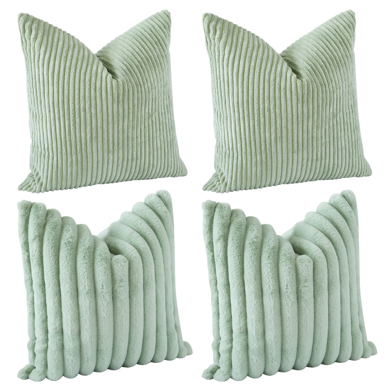 Housses de coussin 45x45 cm en velours côtelé vert sauge lot de 4 JOTOM pour canapé et lit