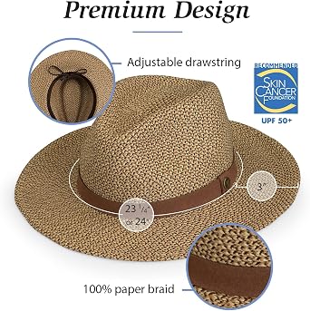 Wallaroo Hat Company Mens Outback Fedora Lightweight Wide Brim Natural Fiber Hat, UPF 50+ UV Protection, Travel Sun Hat