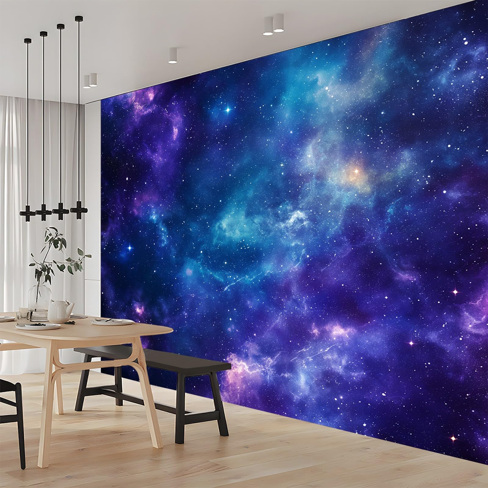Panoramiqueunivers Mgławica Galaktyka Fioletowy Niebieski 200 x 140 cm (szer. x wys.), nowoczesna tapeta z włókniny do sypialni salonu biura spersonalizowana dekoracja ścienna restauracja pokój