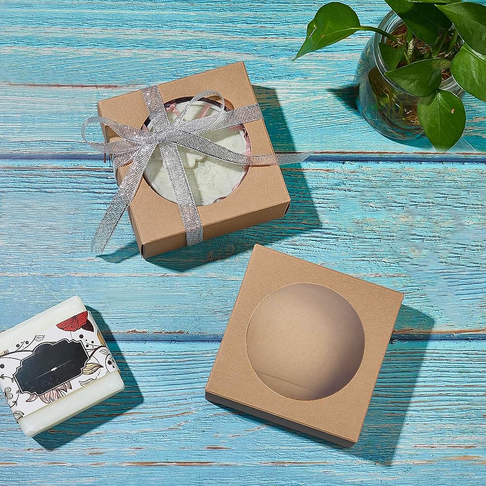 24 Scatole Regalo Kraft Con Finestra - 8x8x3 Cm, Per Gioielli, Dolci, Torte - Foto 3