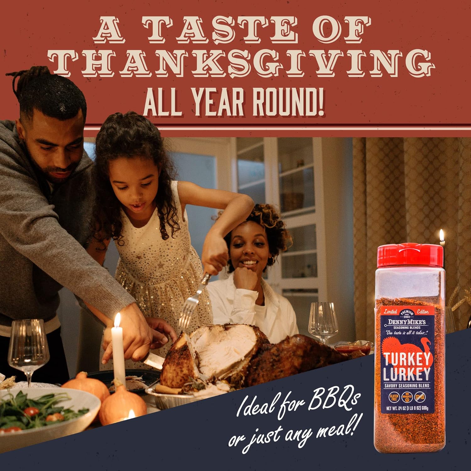 DennyMike's Turkey Lurkey Poultry Seasoning BBQ Rub, Low Sodium Seasoning & Gluten-Free Gourmet Chicken Herbs, Spices & Seasonings for Roasting, Brining, Smoking, & Grilling, 24 oz