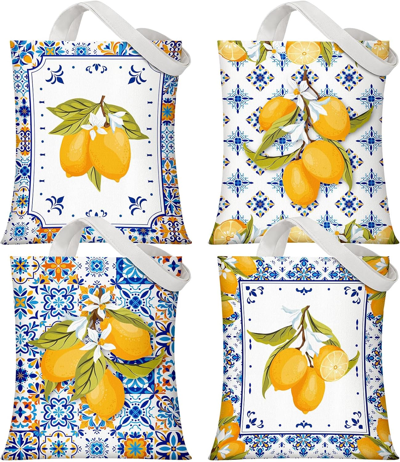 Paterr 4 Pack Amalfi Coast Tote Bags Italian Lemon Canvas Bags Italian Islands Gift Beach Aesthetic Travel Gift for Women