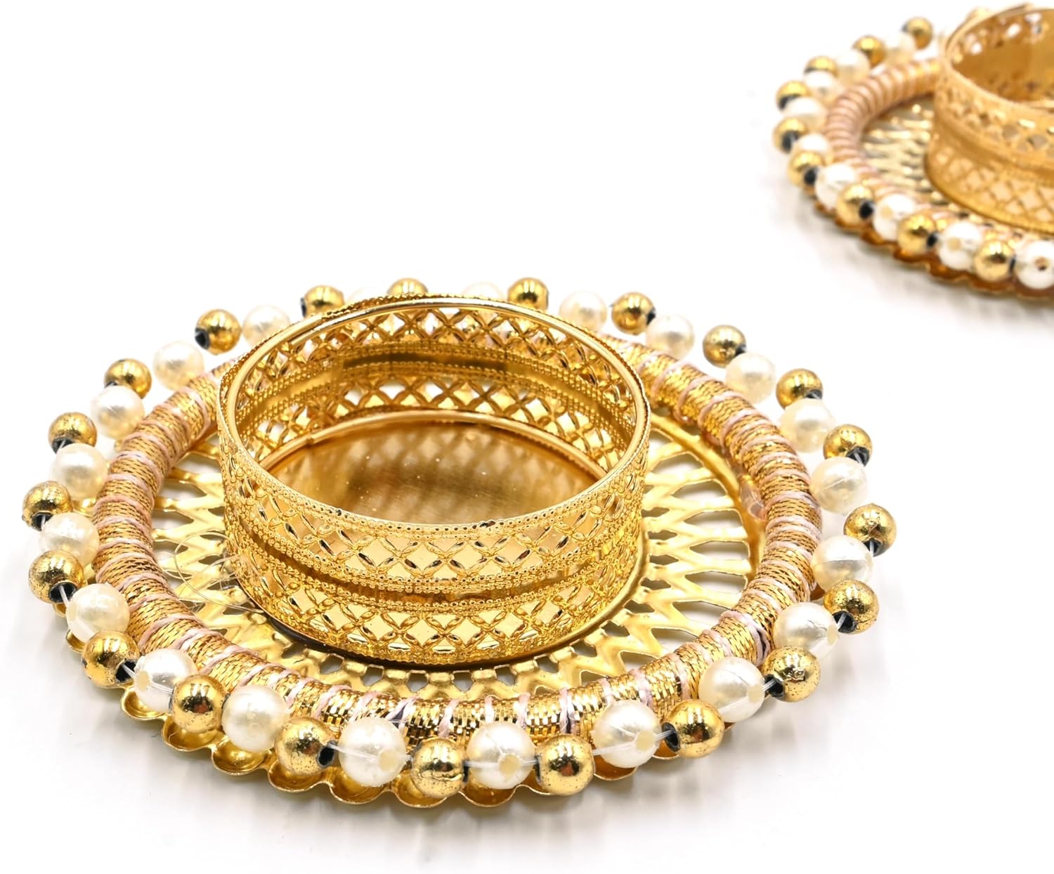 16 Pcs Assorted Decorative Tea Light Candle Holders with Gold Pearls Traditional Handmade Diya for Pooja, Diwali, Festival Decoration