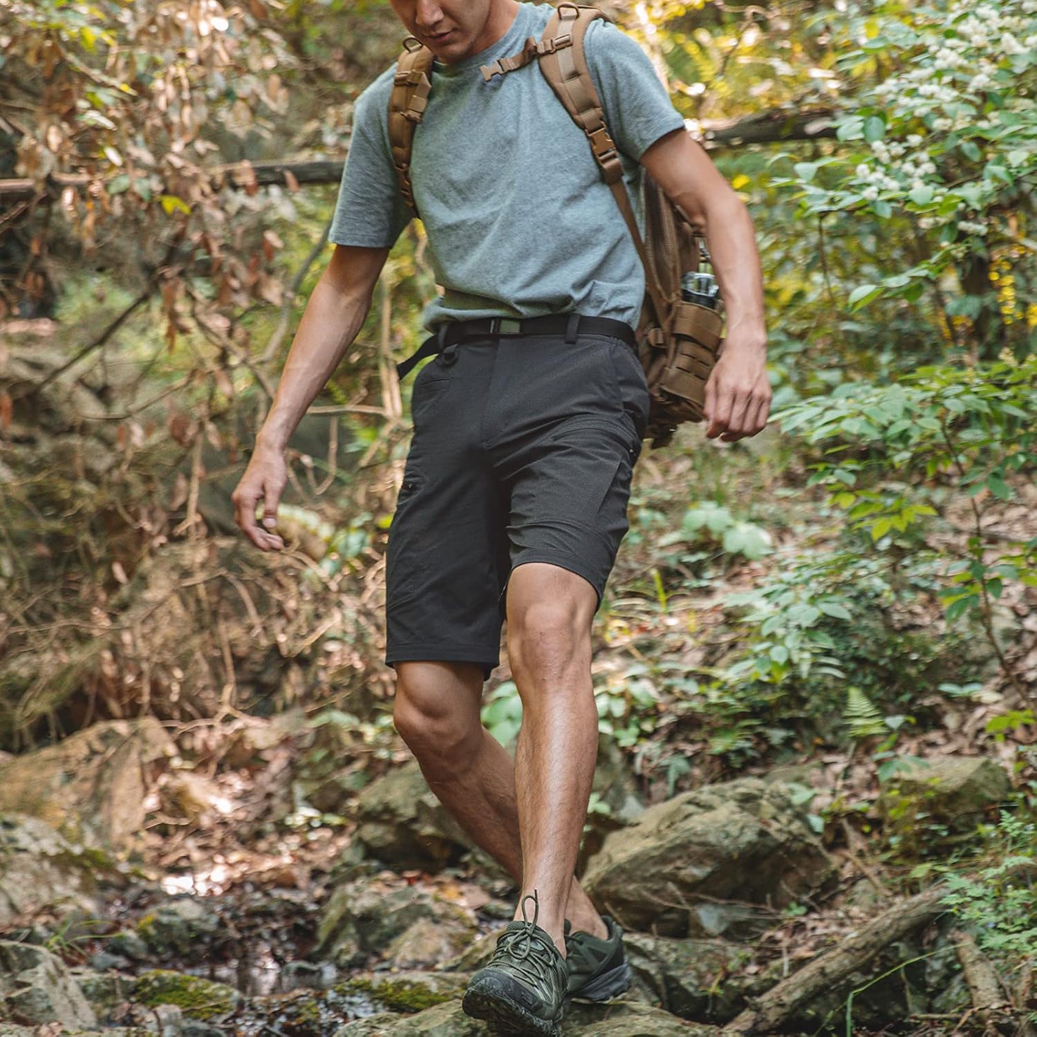 Mens Cargo Hiking Shorts Water Resistant Quick Dry Lightweight Breathable Tactical Shorts with Nylon Belt - Image 7