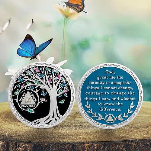 Miniatura 133 de Moneda de sobriedad de 2 años, árbol de la vida, medallón AA, Alcohólicos Anónimos, Ficha de aniversario, regalos de sobriedad para mujeres y 02 Años