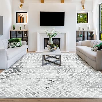 8x10 Washable Geometric Area Rug for Living Room Non Slip Boho Moroccan Bedroom Rug Indoor Farmhouse Floor Mat Soft Low Pile Woven Carpet for Classroom Office Under Dining TableGray