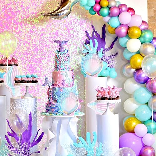 Miniatura 9 de Cunhill 96 platos y servilletas de sirena para fiesta, platos de concha de mar de 7 pulgadas y 9 pulgadas, platos de fiesta de sirena y servilletas