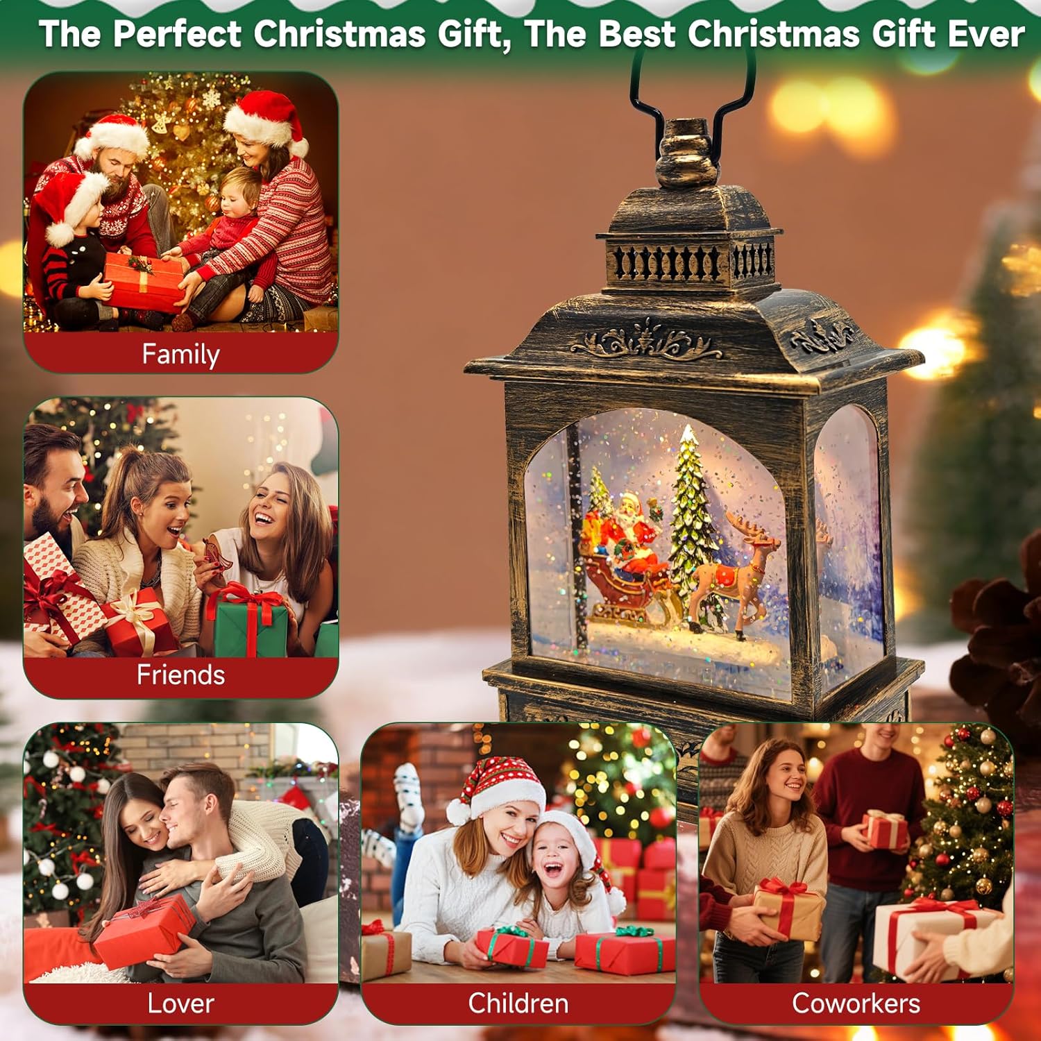 Christmas Snow Globes Lantern Lighted Water Glittering,with Santa Claus Projection/6H Timer/Music,Christmas Decorations Indoor-USB/Battery Operated-Gifts for Kids Adults-with Snow Scene Background - Image 8