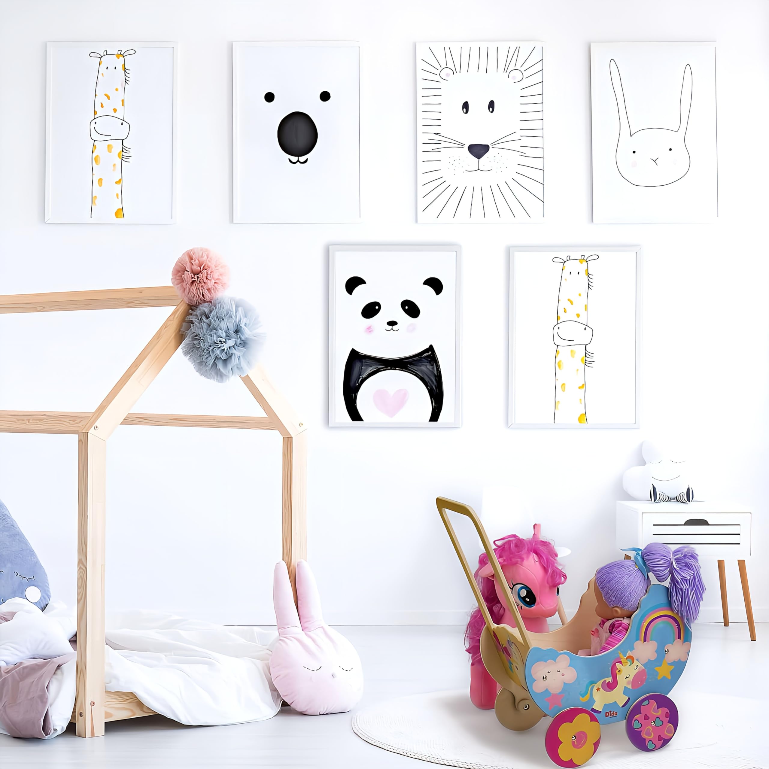 Dida - Puppenwagen Einhorn, Aus Holz Gefertigt, Wagen für Puppen bis 35 cm, Ideal für Rollenspiele, Perfekt für Kinder von 2, 3, 4 Jahren, Kreatives und Pädagogisches Spielzeug