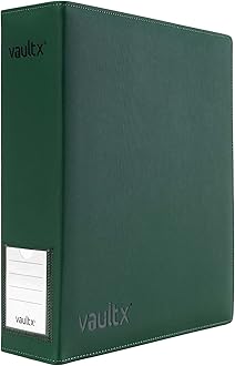 Vault X Trading Card 3 Ring Binder, fits 9 Pocket Pages, 900 Cards, Exo-Tec Material, Easy Open, D-Ring Clip Folder for Collectible Card Games, Sports, TCG (Green, Large)