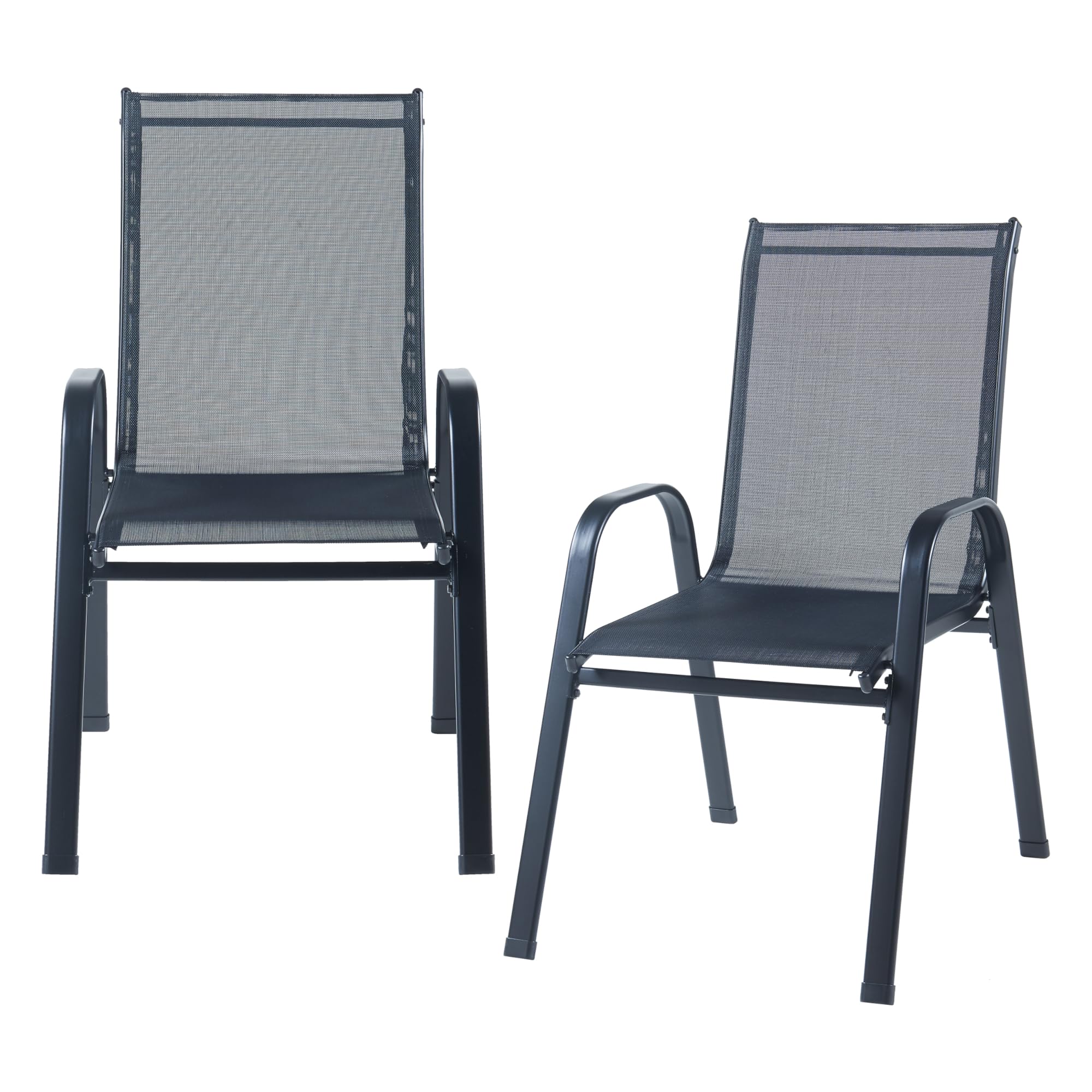 casa.pro Conjunto de Muebles de Jardin Exterior 7 Piezas Muebles de Terraza con 1 Mesa de Comedor 6 Sillas con Reposabrazos Acero Cristal Templado Textileno 70 x 140 x 70 cm - Negro
