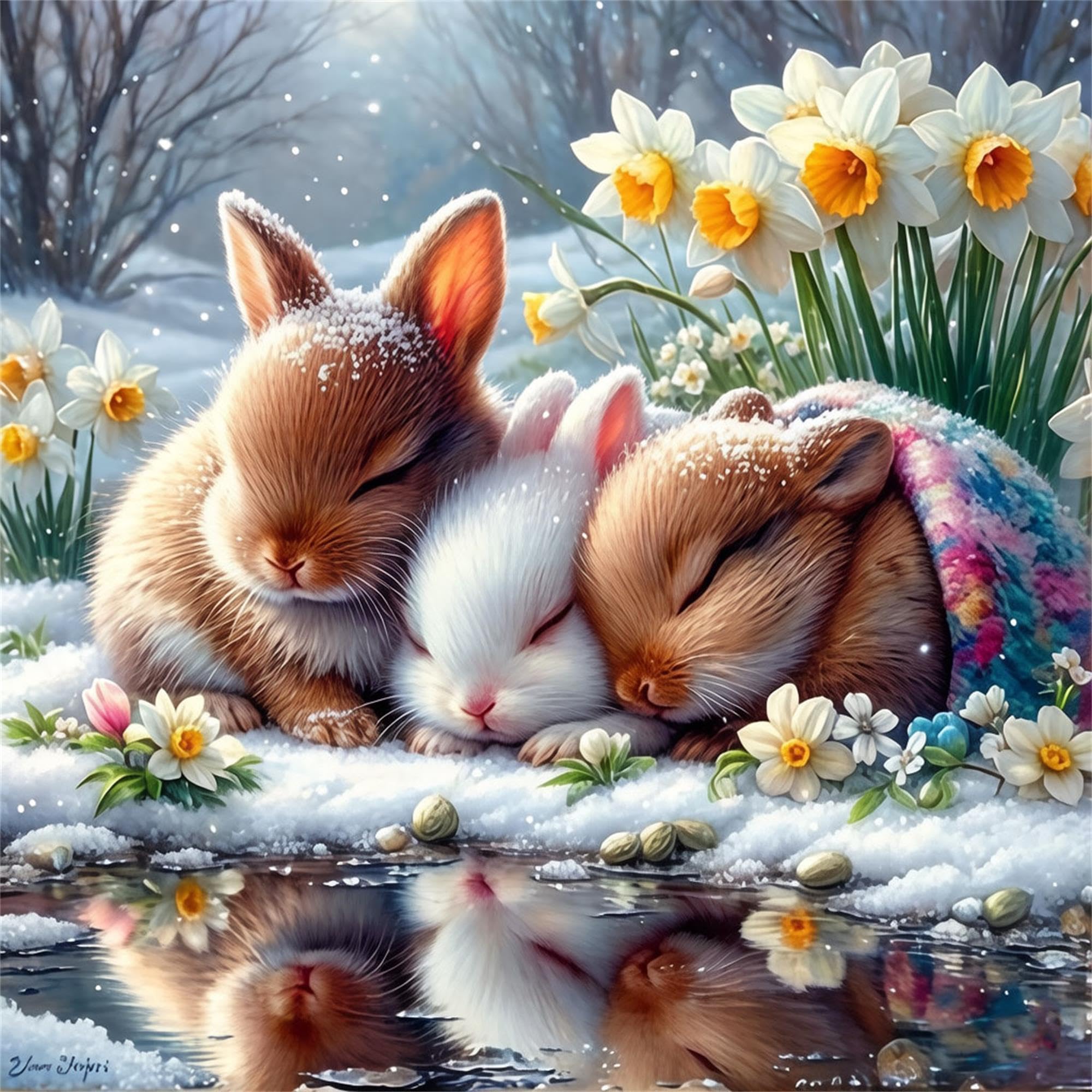 Qihensail 5D Rabbit Diamond Painting Kit for Adults,Diamond Art Kits for Beginner,Gem Art,Crystal Art Kits Full Round Drill for Home Wall Decor Gifts for Women, Men (Rabbit)