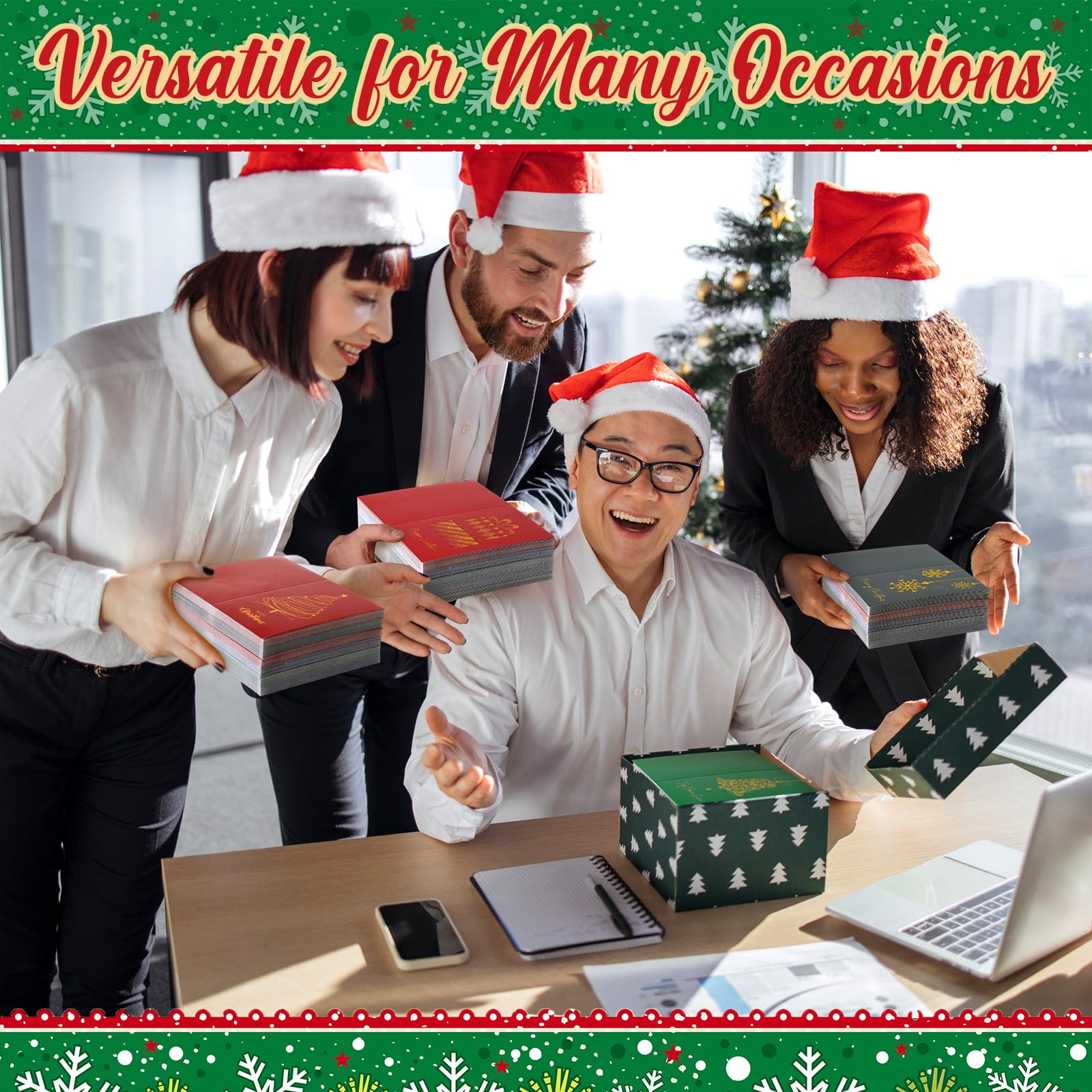 Crtiin Lot de 240 cartes de vœux de Noël en feuille d'or en vrac avec enveloppes et autocollants, 6 motifs assortis, 15 x 10 cm, fournitures d'invitation festives