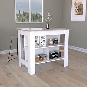 Amazon.com: Kitchen Island, Kitchen Table 35" H, Three Open Storage ...