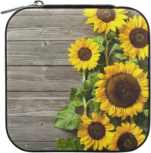 OTVEE Joyero pequeño de madera con girasoles amarillos otoñales, mini joyero, organizador de joyas de viaje para mujeres y niñas, Otoño Amarillo