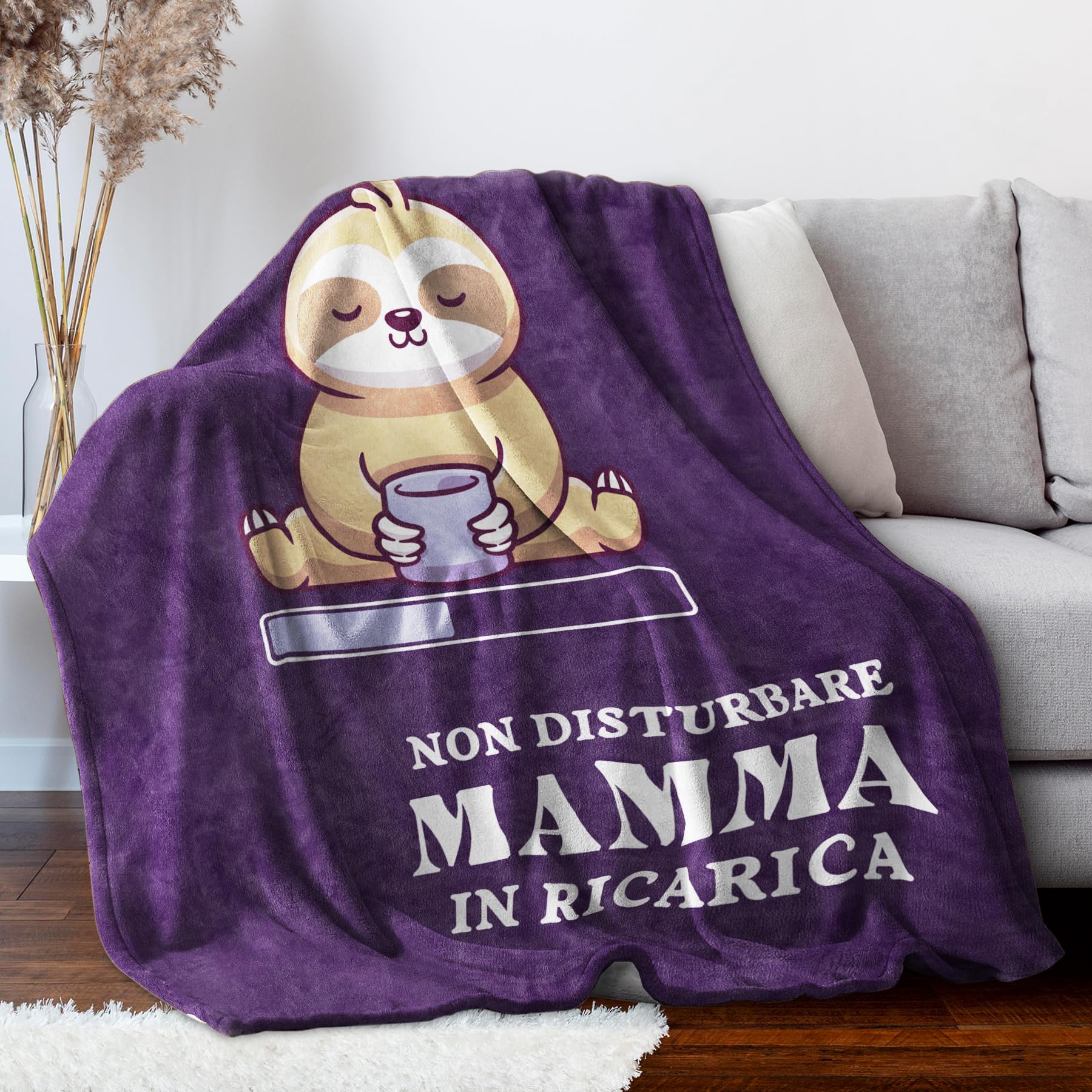 Niyewsor Regalo Mamma Compleanno, Regalo per Mamma Coperta, Natale Regali per la Mamma da Figlia e Figlio, Bradipo Coperta Flanella 130 x 150cm, Viola