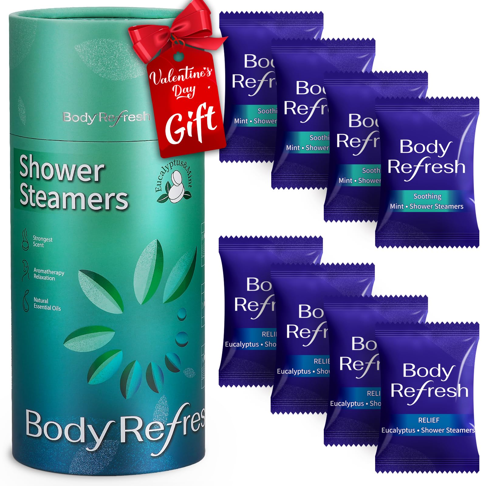Eucalyptus & Mint Shower Steamers Aromatherapy - 8 Pack Birthday Gifts for Men Women, Valentines Day Gift for Him Her, Stress Relief, Self Care, Home Spa, Travel Essentials