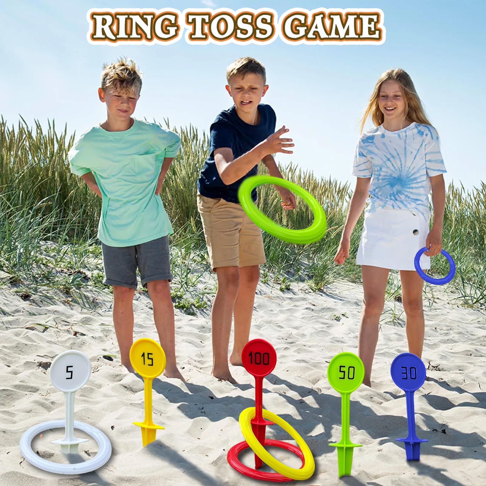 Sports Day Kit, 36 Pcs Outdoor Games Set, Sack Race, Ring Toss Game, Egg and Spoon Race, 3 Legged Race, Medal and Whistles, Birthday Party Games Backyard Garden Game Kit for Kids and Family — view 7