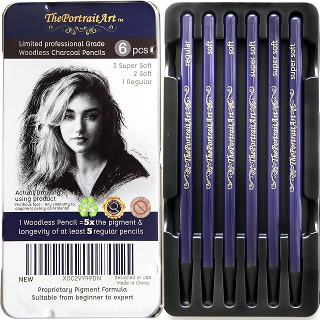 Crayons de charbon pur sans bois - Set Équivalent à 25+ Crayons réguliers - Ultra Noir - Cohérence lisse sur tous les papiers de dessin