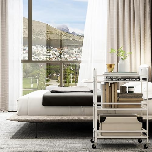 Miniatura 4 de HDANI Estantes de carrito rodante de 3 niveles, marco de metal multifuncional resistente, soporta 22 libras por nivel, carrito rodante con 2 ruedas