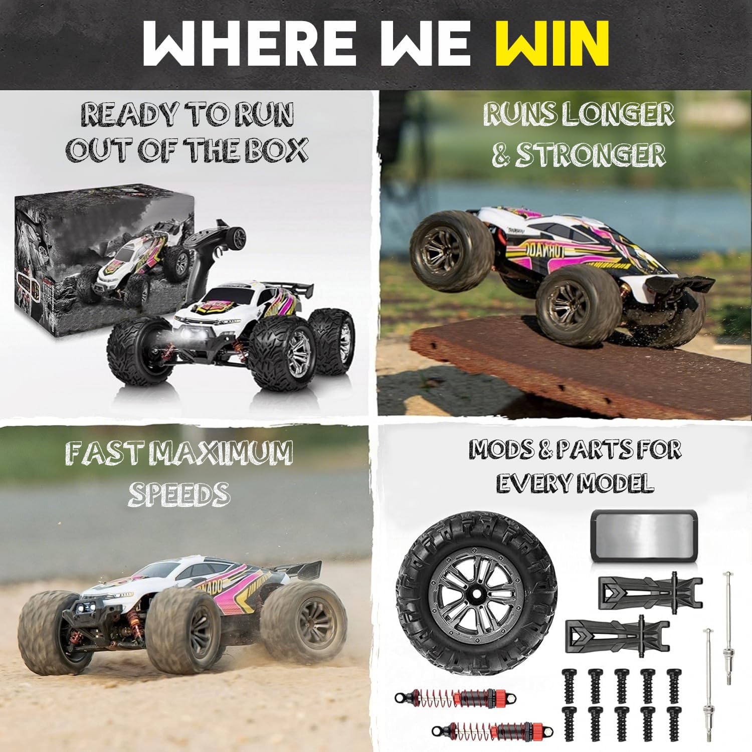 4x4 RC Cars for Adults 48kmh High-Speed - 1:12 Scale Large Waterproof Remote Control Truck, Offroad Electric Monster Car, 2 Batteries 30+ Min Play, All Terrain
