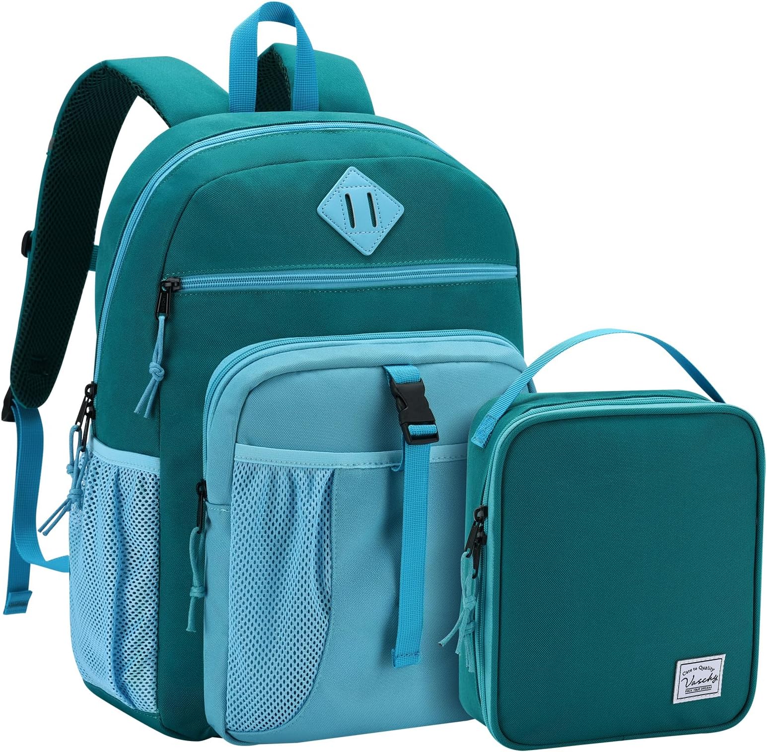 Kids Backpack Lunch Bag Set, Girls 2-1 School Bookbag Insulated Lunch Box for Toddlers Preschool,Daycare,Kindergarten,Elementary School Green