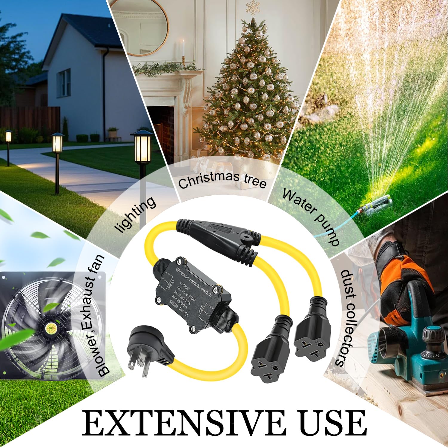 AC110V Outdoor Wireless Remote Control Power Switch AC110V 120V 250V 20A Heavy Duty Weatherproof Smart Outlet Plug with — view 9