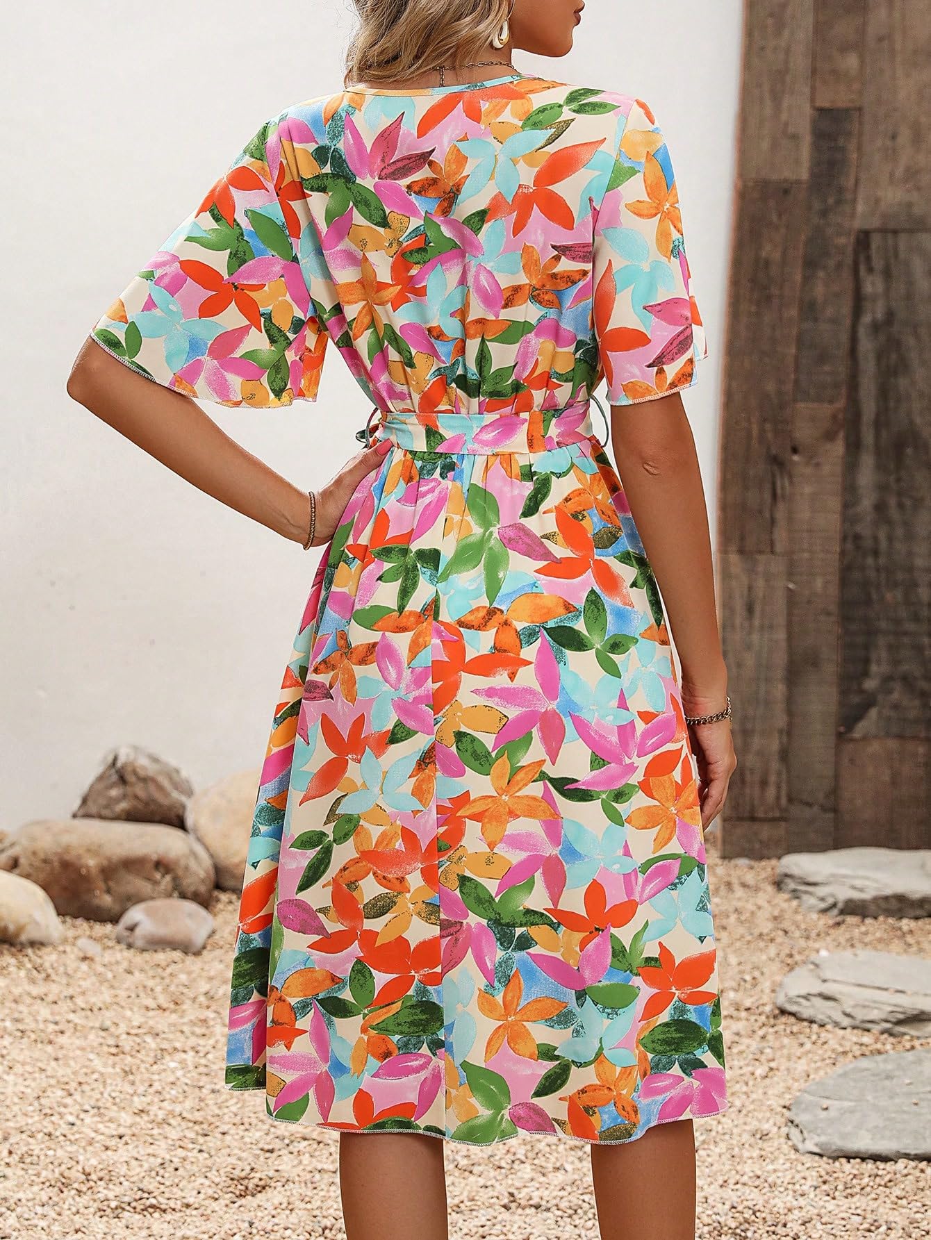 Vestido con cinturón y Manga con Estampado Integral Vestido De Playa Vestido De Sol (Color : Apricot, Size : Medium) : Amazon.com.mx: Ropa, Zapatos y Accesorios