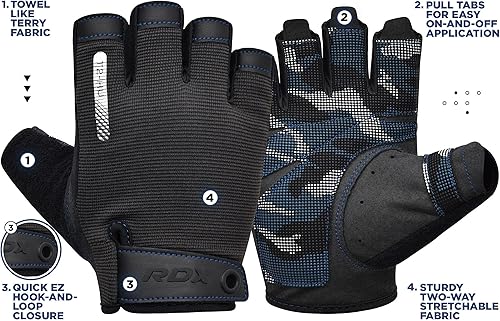 Miniatura 2 de RDX Guantes de levantamiento de pesas, soporte de muñeca largo elástico adicional, agarre completo de la palma, entrenamiento HIIT de fitness para