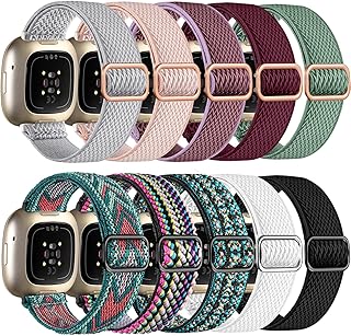 Dirrelo 10 Pack Elastic Band Compatible with Fitbit Sense Bands/Fitbit Sense 2 Bands/Versa 4 Bands/Fitbit Versa 3 Bands for Women Men, Stretchy Solo Loop Nylon Sport Strap for SmartWatch Replacement