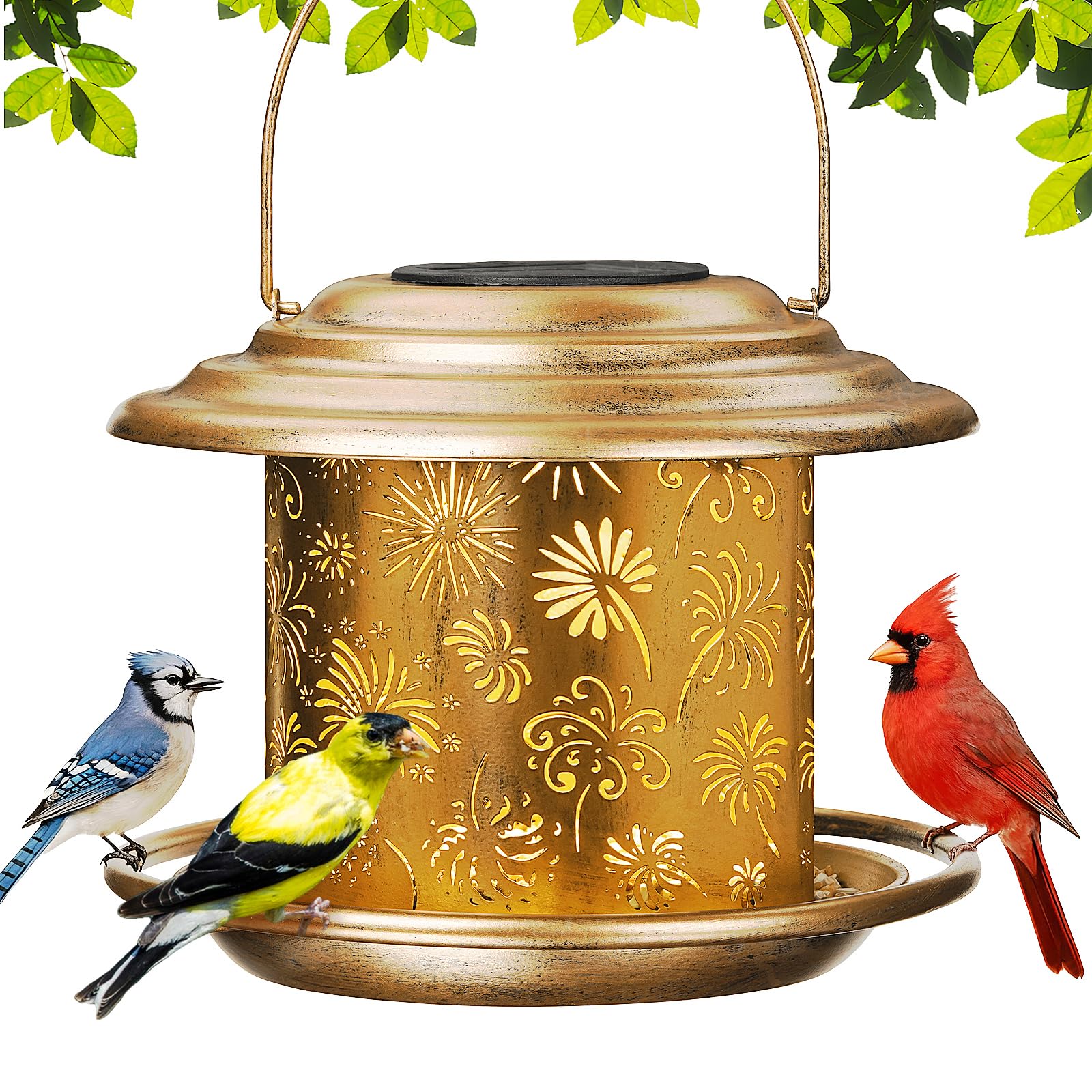 Mangeoire solaire oiseaux étanche en métal avec lanterne feu d'artifice pour jardin